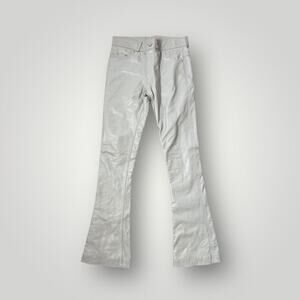 NYRVA Grey Genuine Leather Flare Pants Size 30 High Waist Retro Y2K- L34
